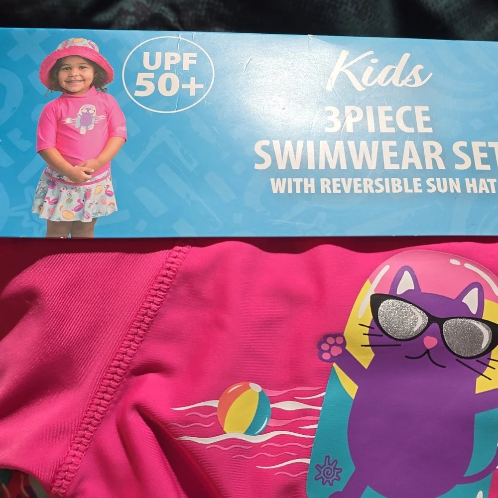 UV Skinz Kids Swim Set Multicolor  3-Piece Hat Shirt Skirt UPF 50+